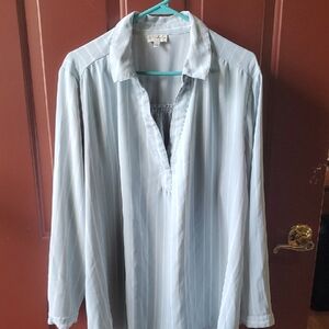 Wonderly Sky Blue Striped Blouse Ruched In Back 2x